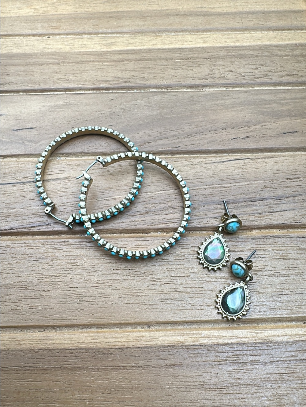 Lucky Brand Turquoise Accent Gold Hoop & Dangle Jeweled Earrings Bundle